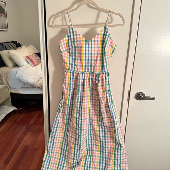 J CREW V-neck gingham plaid colorful dress - Picture 5 of 10
